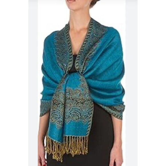 Scarf Shwal Stole‎ Multicolor 40%cashmere 30% Silk 30% Viscose - Picture 1 of 6